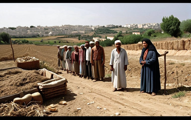 **

Prompt: "Impoverished Tunisian farmers selling land to wealthy French colonizers, forced labor, economic inequality, evoking resentment and the rise of nationalism, historical setting."

**